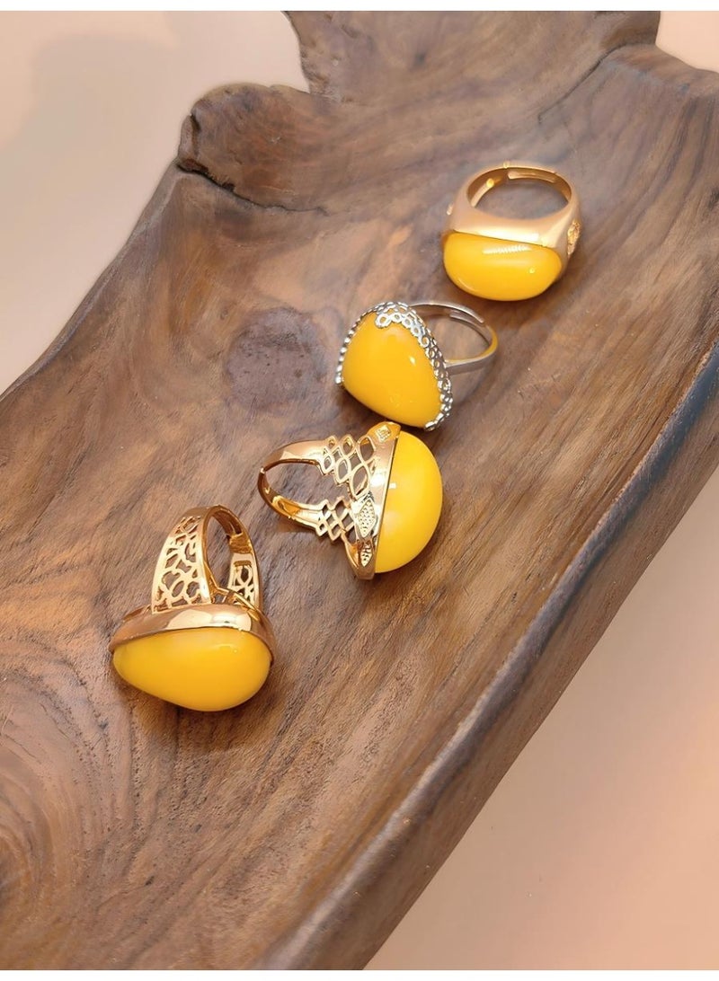 عام خاتم قابل للتعديل مصنوع من الكهرمان الصناعي على شكل زيتونة، مناسب للرجال والنساء. - Image 4